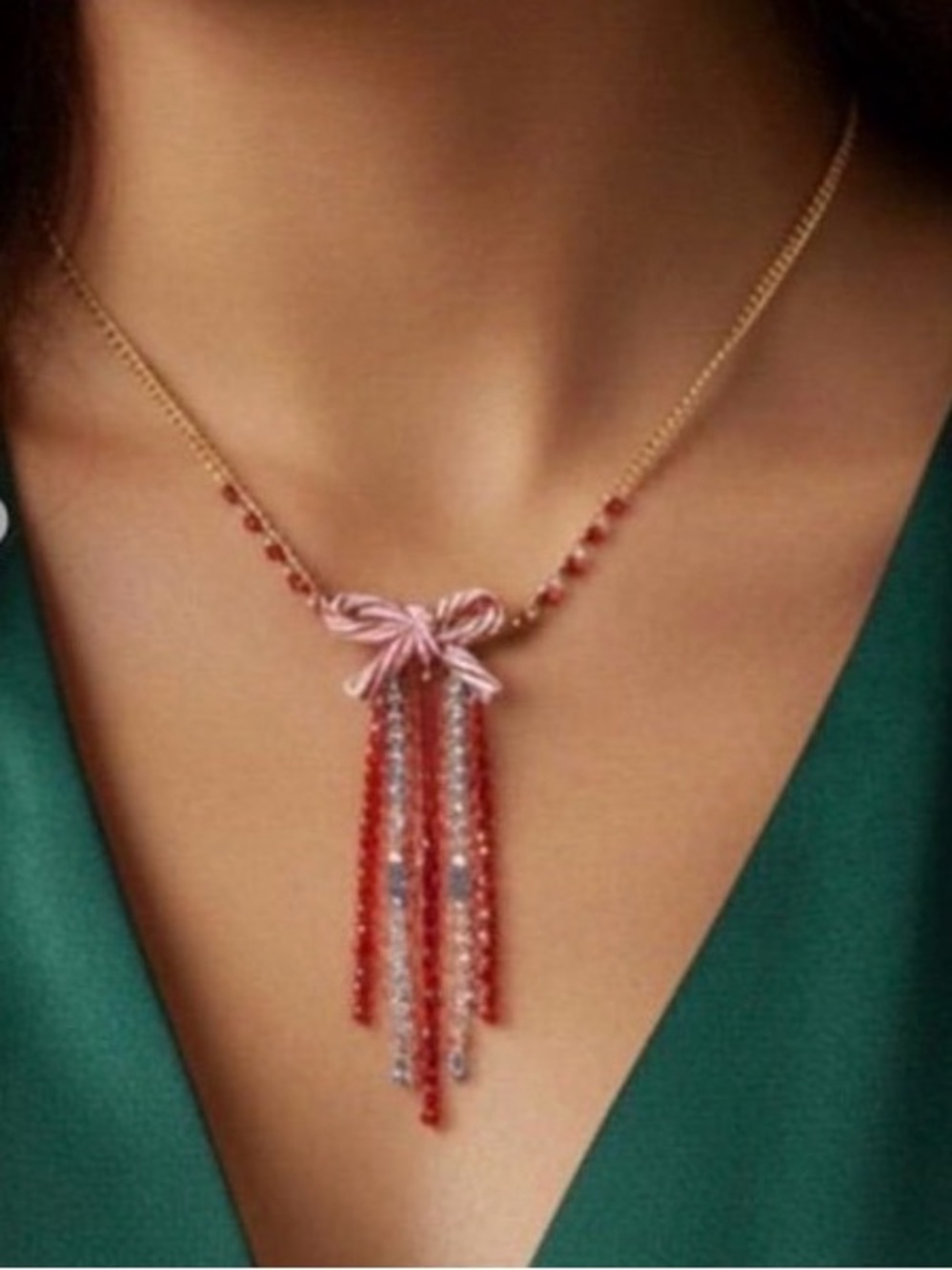 New Betsey Johnson Candy Cane Bow necklace: - Picture 13 of 13